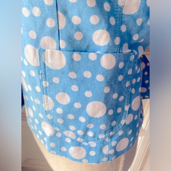 Y2K LARRY LEVINE BLUE WHITE POLKA DOT BLAZER SIZE 8 - Picture 3 of 5